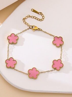 Gold & Pink Floral Link Bracelet - Women's Jewelry